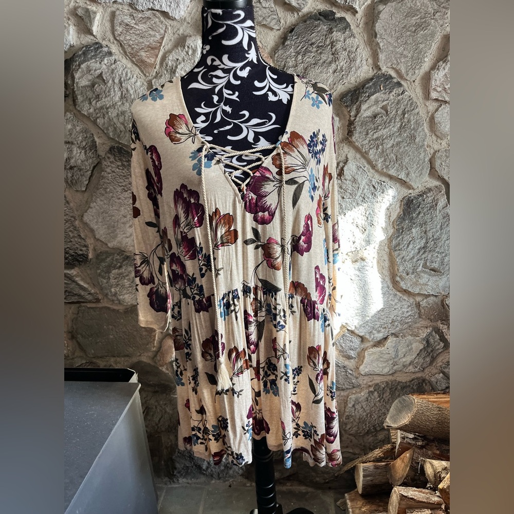 Terra & Sky Floral Print Dress 2X